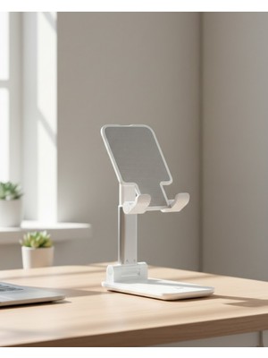 Renklime Ayarlanabilir Ergonomik Katlanabilir Masaüstü Telefon Tutucu Beyaz