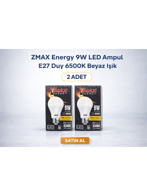 Hobibahçem Zmax Energy 9W LED Ampul E27 Duy 6500K Beyaz Işık 720 Lümen 60W Eşdeğer Enerji Tasarruflu 2 Adet