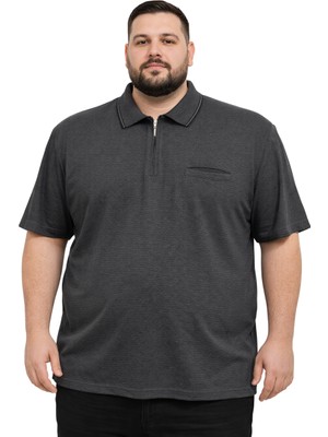 Battal Moda Battalmoda Erkek Büyük Beden Melanj Vizon Polo Yaka Kısa Kollu Cepli Tişört 3xl-4xl-5xl-6xl
