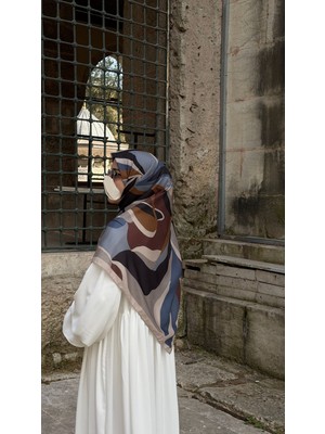 Qalortex Scarf Pamuklu Soft Rânâ Desen Eşarp-Antrasit/kahve