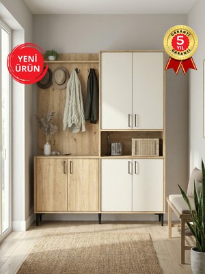 Dorpek Aspendos Portmanto Vestiyer Ayakkabılık Ayaklı Portmanto Sepet-Kumtaşı