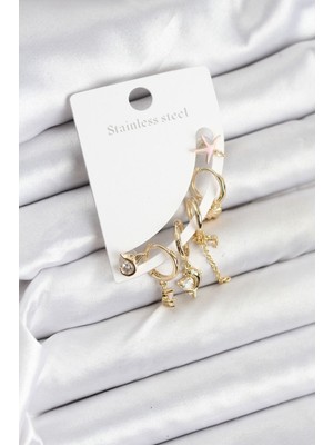 Hobibahçem Pirinç Gold Renk Set Küpe