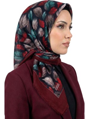 Hadiora Kadın Lacivert Bordo Tüy Desenli Flamlı Soft Ipek Eşarp
