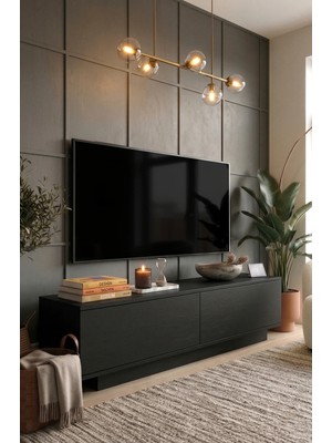 Yurudesign Fonda Tv Ünitesi Tv Sehpası 140CM Ağaç Dokulu Siyah Fn1-Lb
