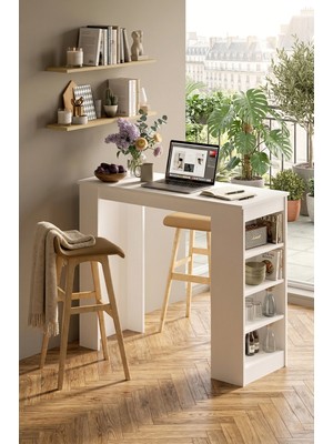Yurudesign Style Bar Masası Mutfak Yemek Masası Beyaz St1-W
