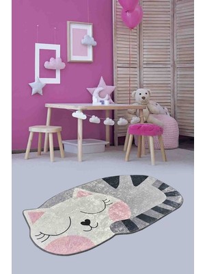 Resmiro Yıkanabilir Kaymaz Tabanlı Çocuk Halısı Kedi Desenli Klasik Tema 120 x 180 cm