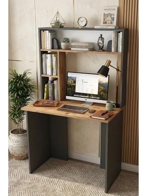 Yurudesign Bremen Çalışma Masası Kitaplık Raf Çam-Antrasit Br2-Aa
