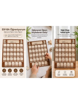Münzevi Tasarım Kişiye Özel Ahşap Elifba/Kuran-ı Kerim Öğreniyorum/Tak-Çıkar Puzzle Eğitici Mateyal