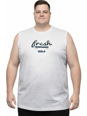 Battal Moda Battalmoda Erkek Büyük Beden Beyaz Sıfır Kol Fresh Tişört 3xl-4xl-5xl-6xl