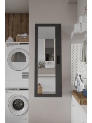 Yurupa Luna 4 Raflı Sürgülü Aynalı Banyo Dolabı Çok Amaçlı Dolap Atlantik Çam-Antrasit Lun1-Aa