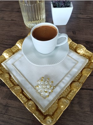 Lena Maison Inci Broşlu Nakışlı Kokteyl & Kahve Sunum Peçetesi 6 Adet