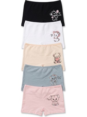 Nicoletta Kız Çocuk Boxer Külot 5 Li Paket Pamuklu Likralı Baskılı