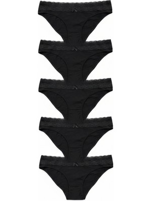 Nicoletta Kadın Külot 5 Li Paket Likralı Pamuklu Geniş Dantel Lastikli