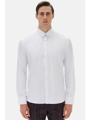 Twn Slim Fit Beyaz Krep Desen Gömlek