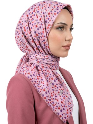 Hadiora Kadın Şeker Pembe Çiçek Desenli Flamlı Eşarp