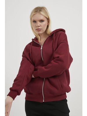Armalife 2501 Fermuarlı Kapşonlu Oversıze Üçiplik Şardonlu Kadın Sweat