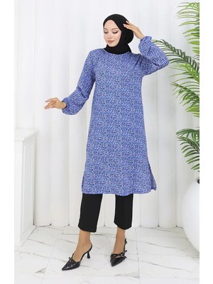 Sefa Merve Desenli Tunik 1003-01 Indigo