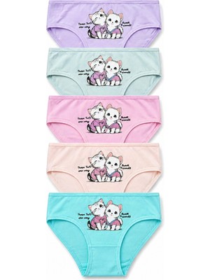 Nicoletta Kız Çocuk Külot 5 Li Paket Pamuklu Likralı Kedi Baskılı