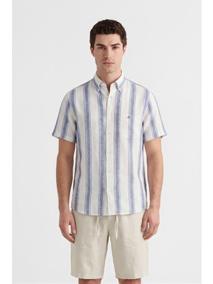 Gant Erkek Mavi Regular Fit Çizgili Logolu Gömlek 3260076.442