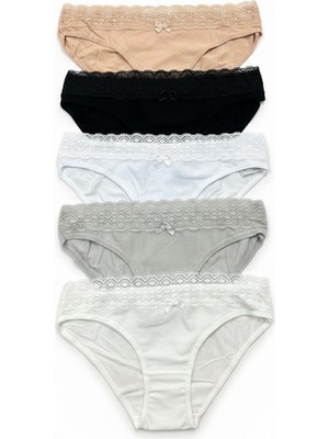Nicoletta Kadın Külot 5 Li Paket Likralı Pamuklu Geniş Dantel Lastikli