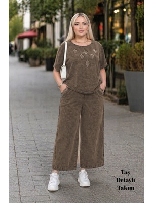Cedy Denim Cedy Denım -Tensel Kumaş Taş Detaylı Oversize Geniş Paça Alt Üst Takım