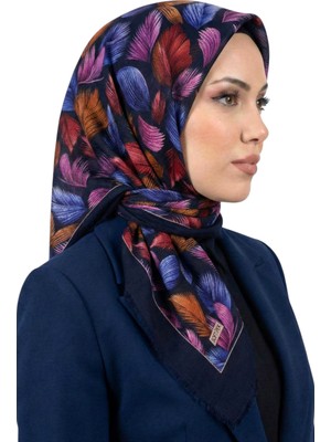 Hadiora Kadın Lacivert Saks Mavisi Tüy Desenli Flamlı Soft Ipek Eşarp