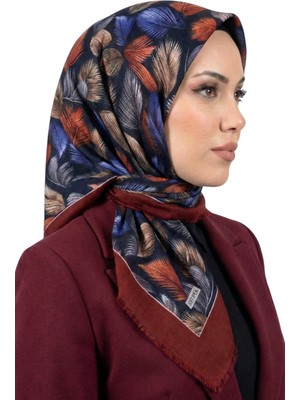 Hadiora Kadın Lacivert Bordo Tüy Desenli Flamlı Soft Ipek Eşarp