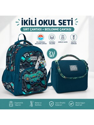 Coral High Gamer Desenli Okul Sırt Çantası 14423+THERMO Beslenme Çantası 11771