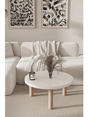 Bamosa Nordic Calm 70CM Çap Yuvarlak Beyaz Bohem Orta Sehpa