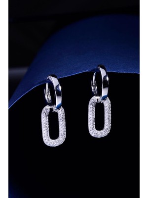 Innuendo Jewelry 925 Ayar Gümüş Zirkon Taşlı Dikdörtgen Sallantılı Halka Küpe Kadın