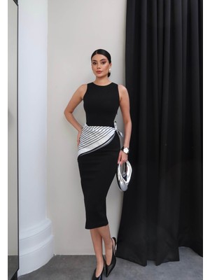 Esra Helvacı Bel Fular Bağlamalı Midi Elbise