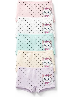 Nicoletta Kız Çocuk Boxer Külot 5 Li Paket Pamuklu Likralı Kedi Baskılı