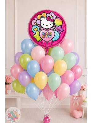 Joyane Hello Kitty Balon Seti 36 Parça Pastel Metalik Makaron Renkli Doğum Günü Parti Seti