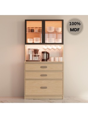 Comiet Karanfil Mdf Kahve Köşesi Dolabı Çekmeceli Işıklı