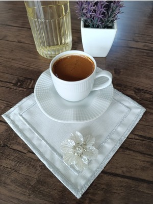 Lena Maison 6 Adet Çiçek Broşlu Nakışlı Kokteyl & Kahve Sunum Peçetesi