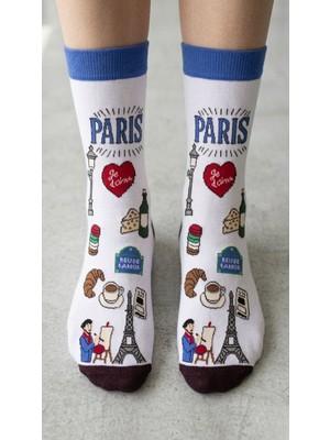 Neşeli Çoraplar Paris Semboller Renkli Unisex Çorap