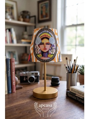 Apcasa Decor Pop Art Mini Masa Lambası Abajur Gold Pvc Metal Gövde