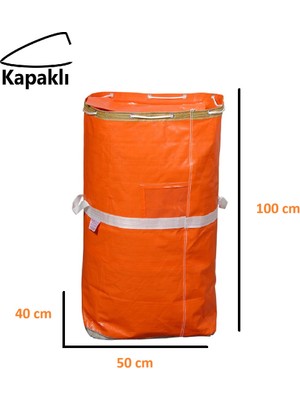 Jokey Ambalaj Iş-Ev Branda Taşıma Çuvalı 50x40+100cm Kapaklı, Ipli ve Cepli 170gr.TEKSTIL Çuvalı- (Turuncu)
