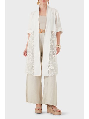 Viadante Via Dante % 100 Keten Dantel Detaylı Kimono Ceket Bayan Ceket 6909330
