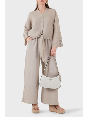 Viadante Via Dante Relaxed Fit Güpür Detaylı Bol Paça Keten Pantolon Bayan Pantolon 699E10941