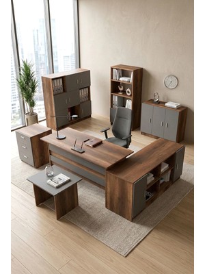 Yurudesign Vario ABCDEFG2 Ofis Masa Makam Takımı Barok-Antrasit 140 cm Ahşap Malzeme ile Modern Tasarım