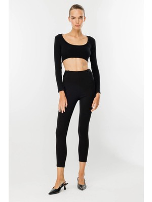 Accort Kalın Kumaş Yüksek Bel Tayt Pantolon-Siyah