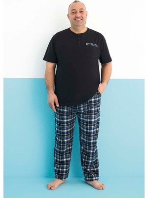 Aydoğan Büyük Beden Erkek Kısa Kol Süprem Pamuklu Pijama Takımı 250003 Siyah