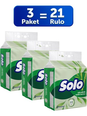 Solo 3'lü Asılabilir Kağıt Havlu 1=7 Rulo Sayısı 21 Adet 2 Katlı Ultra Emici ve Dayanıklı