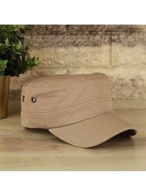 Moda Nokta Unisex Yazlık Canvas Kumaş Camel Renk Şapka Desenli Konforlu Aksesuar