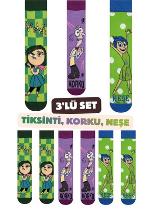 Neşeli Çoraplar 3'lü Tiksinti, Korku ve Neşe Kutulu Renkli Çorap Seti