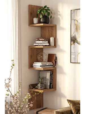 Yurudesign Shelf R9 Köşe Duvar Rafı Modern Kitaplık Atlantik Çam WL9-A