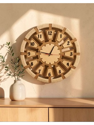 Ergeç Tasarım Makrome Detaylı El Yapımı MDF Duvar Saati – 40 cm