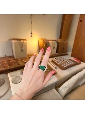 Sevil Gülgün Atelier Bronz Yüzük - Damla Kesim Doğal Taşlı El Işçiliği