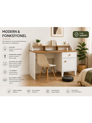Venatto Smart Ders Çalışma Masası (Lefkas Meşe-Beyaz)